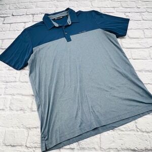 Travis Mathew Mens Polo Shirt Blue Stripe Short Sleeve Golf Casual Size L